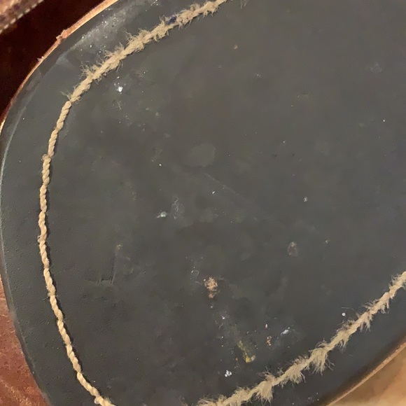 Frye Charlotte leather 8 wedge O ring stitched distressed brown mule clogs VGUC - Picture 12 of 13